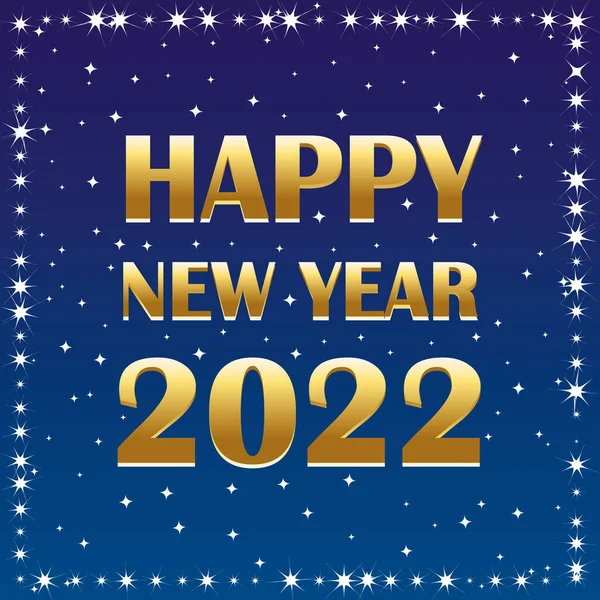 Happy New Year 2022 Blue Gold Vector Greeting Card — Stock Vector
