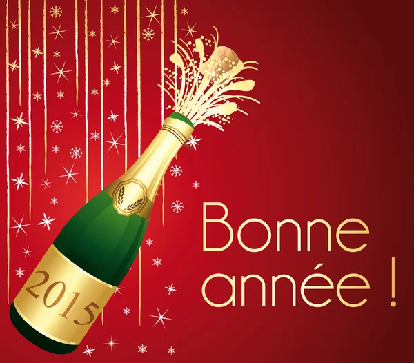 Bonne année 2015 ! Carte de voeux Champagne rouge et or. — 图库矢量图片#