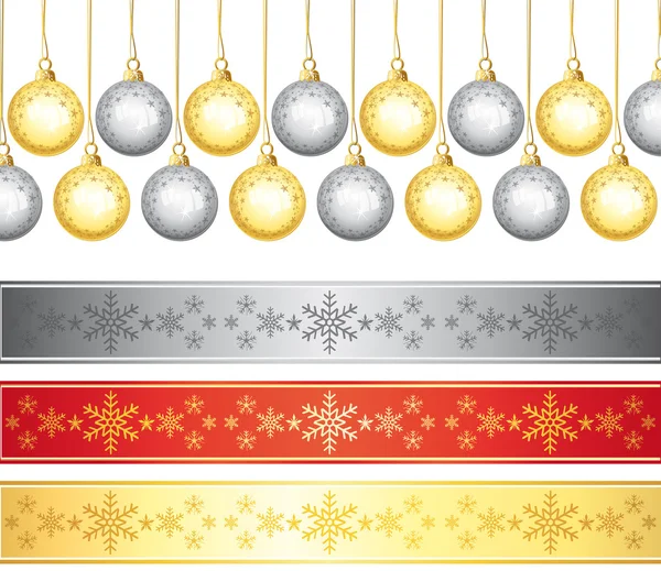 Decoraciones navideñas. Adornos y banners vector conjunto . — Archivo Imágenes Vectoriales