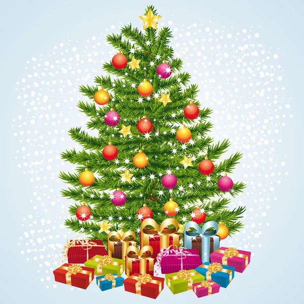 Kerstboom met geschenken. — Stockvector