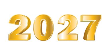 Altın 3D 2027 numara. El çizimi vektör illüstrasyonu.