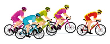 Renkli formalar giyerek bisiklet yarışında yarışan bisikletçilerin afişi. El çizimi vektör illüstrasyonu IV.