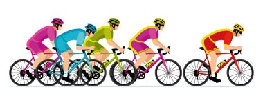 Renkli formalar giyerek bisiklet yarışında yarışan bisikletçilerin afişi. El çizimi vektör illüstrasyonu III.
