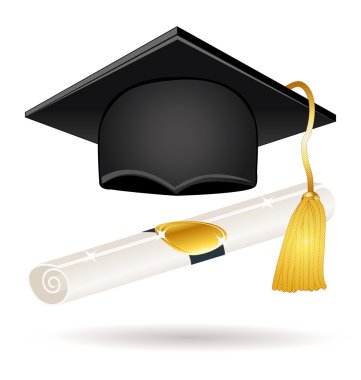 Mezuniyet kep ve diploma. Vektör simgesi.