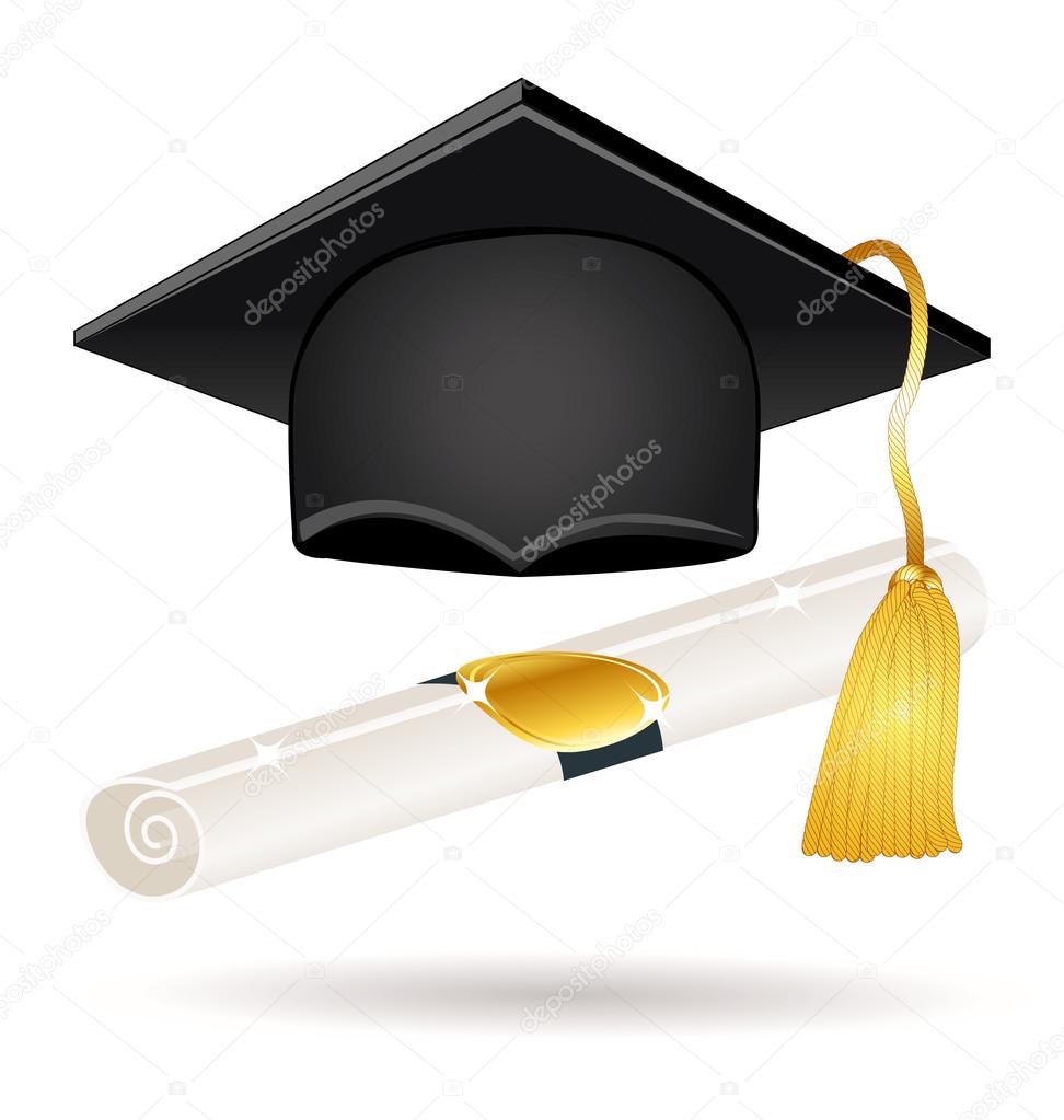 Graduation cap and diploma. Vector icon.