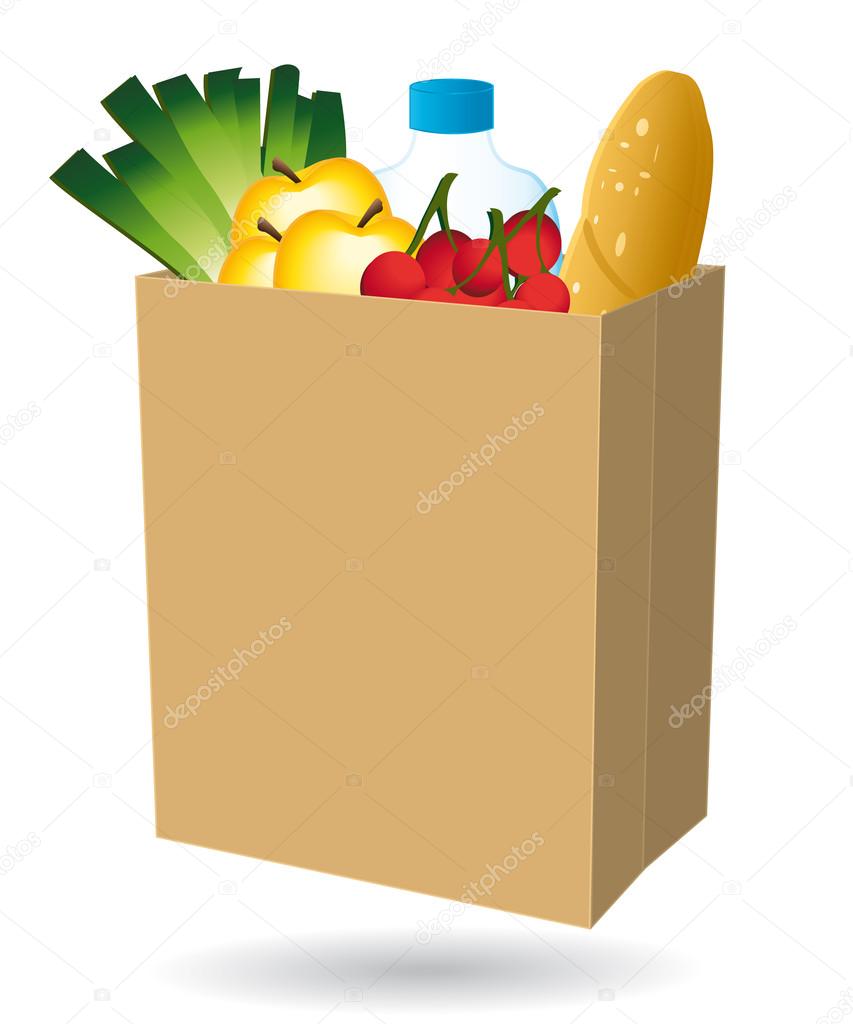 Shopping bag filled with food. Free delivery or nearby merchant icon II.