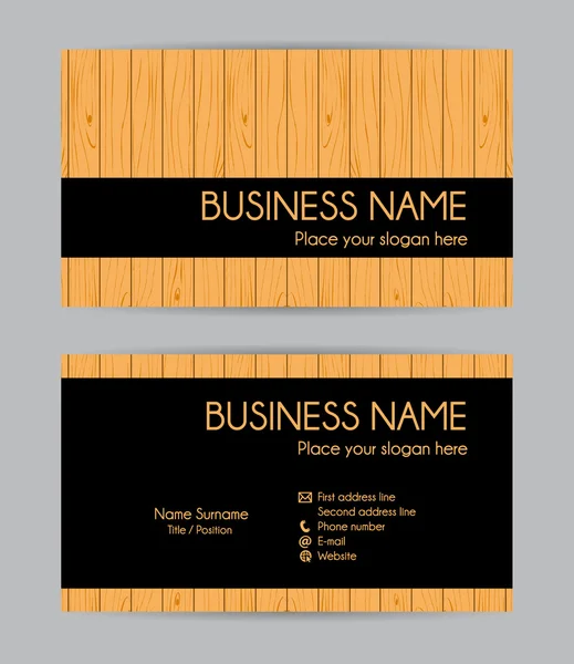 Natural wooden graphic business card design. Front and back. Vector set. — Stock Vector