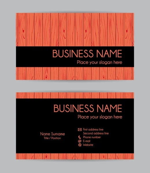 Red orange wooden graphic business card design. Front and back. Vector set. — Stock Vector