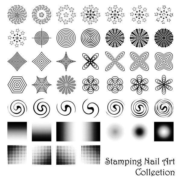 Stempeln von Nail Art Elementen oder Scrapbooking Designs. Vektorsammlung. — Stockvektor