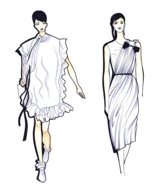 İki güzel kadının moda kroki
