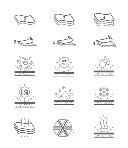 Stoffeigenschaften Vektorzeilensymbole — Stockvektor