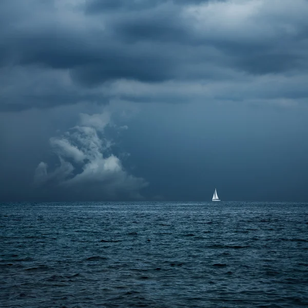 Boat Sailing in Center of Storm Formation — Stock Photo, Image