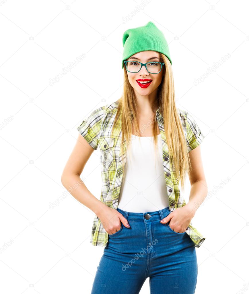 Street Style Hipster Girl Isolated on White Stock Photo by ©brickrena  96379814