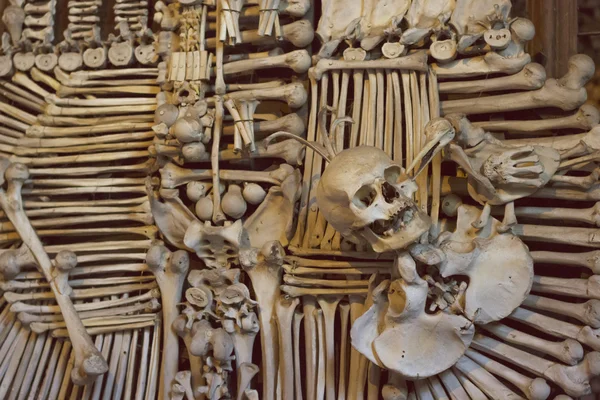 Osario en Sedlec Kostnice contienen esqueletos de unas 50.000 personas, cuyos huesos han sido arreglados para formar decoraciones para la capilla. Kutna Hora —  Fotos de Stock