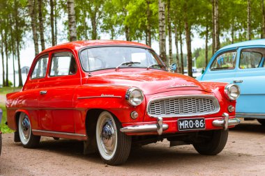 Red Skoda Felicia coupe, retro-club of Czech automaker clipart
