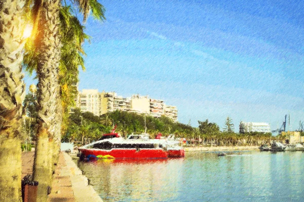 Csónak áll a dokk, Alicante, Spanyolország — Stock Fotó