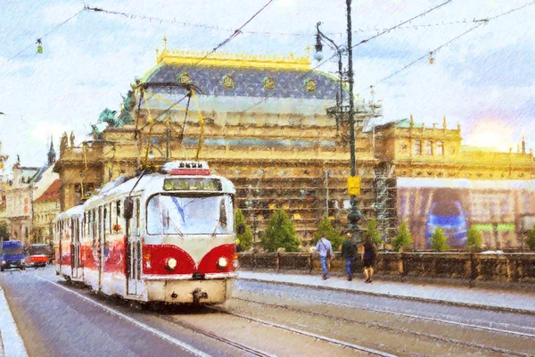 Alte Straßenbahnskoda auf Legionsbrücke, Prag — Stockfoto