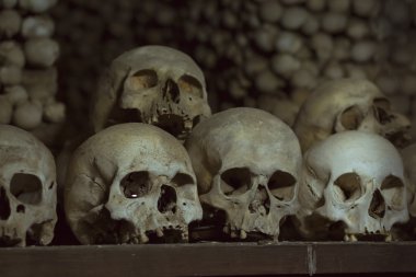 Kutna Hora, Çek Cumhuriyeti - 26 Ağustos 2015: Sedlec Kostnice aldığı iskeletler 50.000 kişi, kimin kemik edilmiş düzenlenmiş için Form süslemeleri için Şapel hakkında içerir. Kutna Hora, Çek Cumhuriyeti