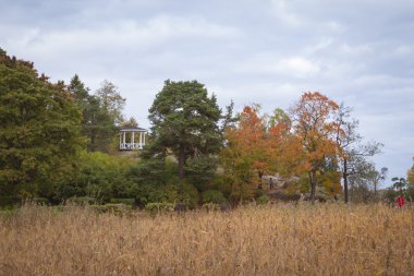 Empty gazebo on a cliff in the autumn Monrepos park