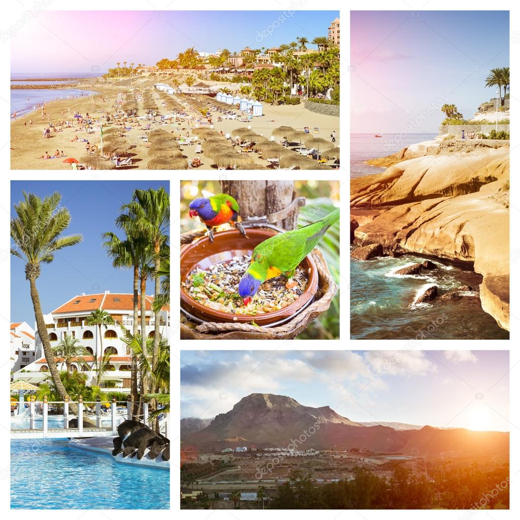 Tenerife Collage, Sunny beach travel vacation