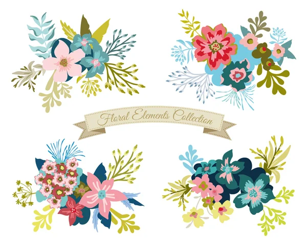 Colección de elementos florales vintage — Vector de stock