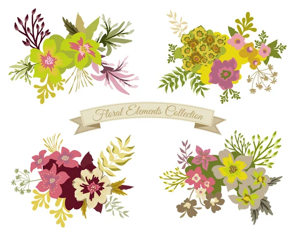 Colección de elementos florales vintage Gráficos Vectoriales
