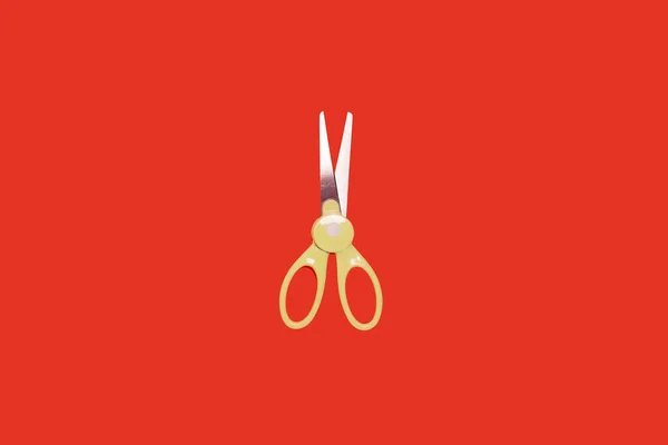 Top View Pair Colored Plastic Open Scissors Yellow Handle Lying — Stock Photo, Image