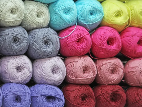 Bright multi-colored yarn in hanks — Stock Photo, Image
