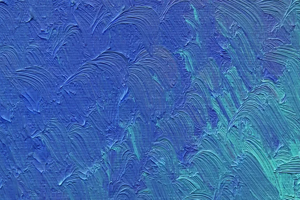 Pennellate colorate di vernice ad olio blu su tela — Foto Stock