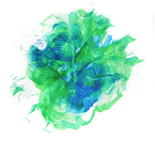 Gyönyörű zöld és kék foltok fehér háttér. Grafika, monotype. — Stock Fotó