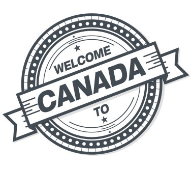 Beyaz arka planda Kanada grunge rozeti hoş geldiniz