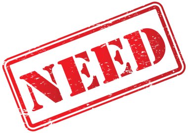 Beyaz üzerinde kauçuk damga Need