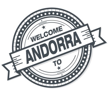 Beyaz arka planda Andorra grunge rozeti hoş geldiniz