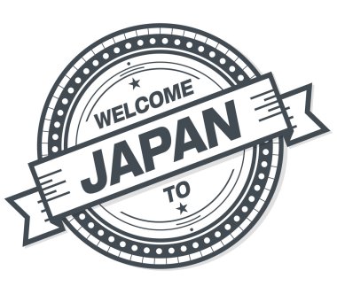 Beyaz arka planda Japonya grunge rozeti hoş geldiniz
