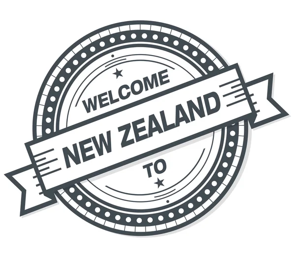 Bem Vindo Novo Emblema Zeland Grunge Fundo Branco — Fotografia de Stock