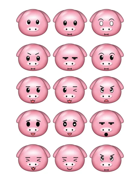 Emoticon Babi Atur Ekspresi Yang Berbeda — Stok Foto