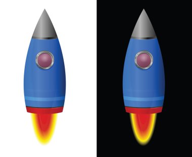 beyaz ve siyah arka planda mavi roket