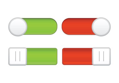 Açma/kapama kaydırıcıları beyaz zemin üzerine kırmızı/yeşil