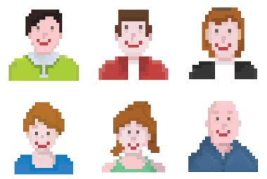 Beyaz arka planda pikselli Kullanıcı simgeleri illüstrasyon