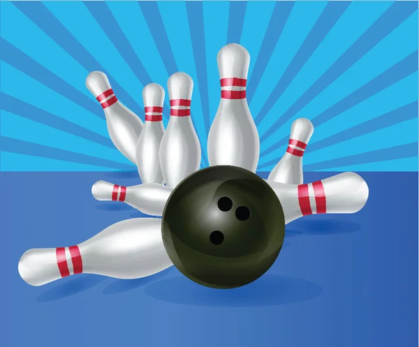 Bowling Ball Crashing Pins Blue Background — Stock Photo, Image