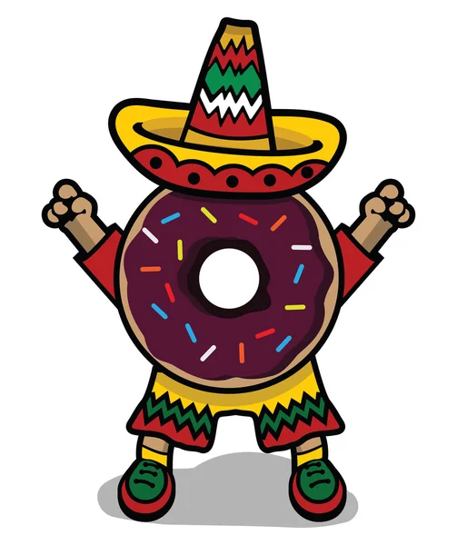 Donut Mexicano Dos Desenhos Animados Com Sombrero — Fotografia de Stock