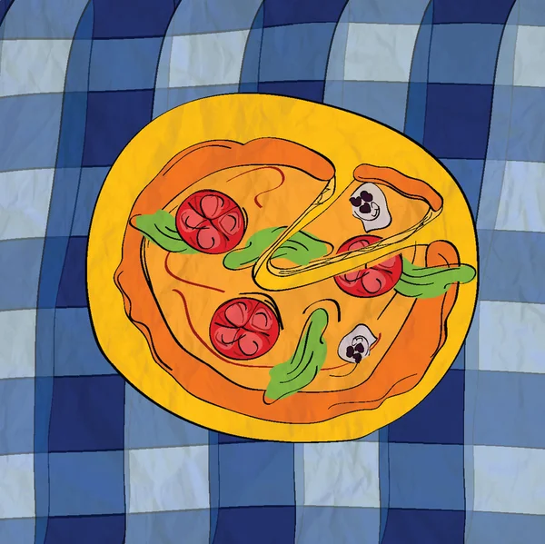 披萨手绘制的插图 — 图库照片