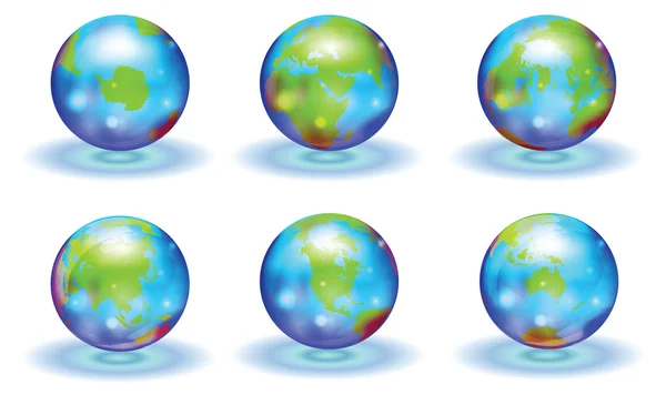 Kaart Van Wereld Globes Glanzend Glanzend Complete Collectie — Stockfoto