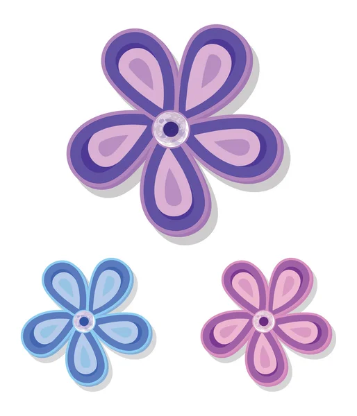 Set Three Simple Decorative Flowers Purple Pink Blue — Stock Photo, Image