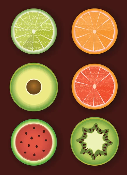 シンプルなフラット丸い果物アイコンのセット — ストック写真