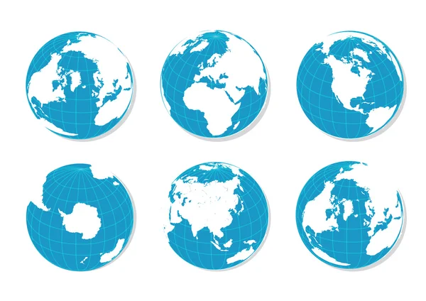 Globos Políticos Mundiales Planos Azules Sobre Fondo Blanco —  Fotos de Stock