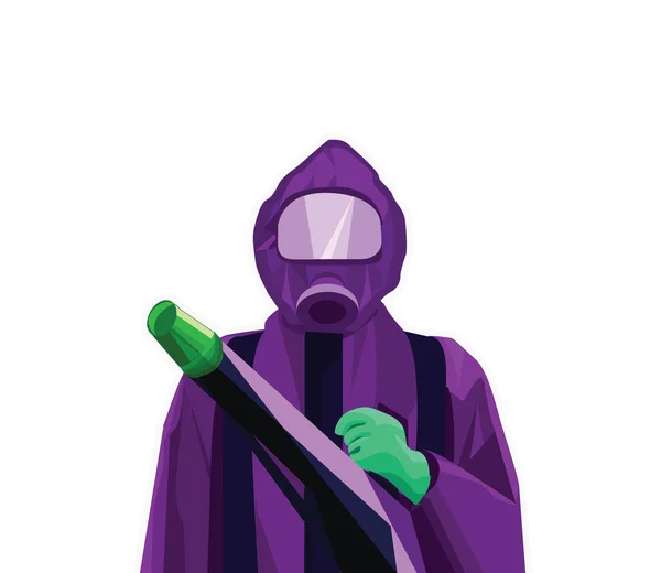 紫色のスーツ 緑の手袋の害虫制御害虫駆除業者男 — ストック写真
