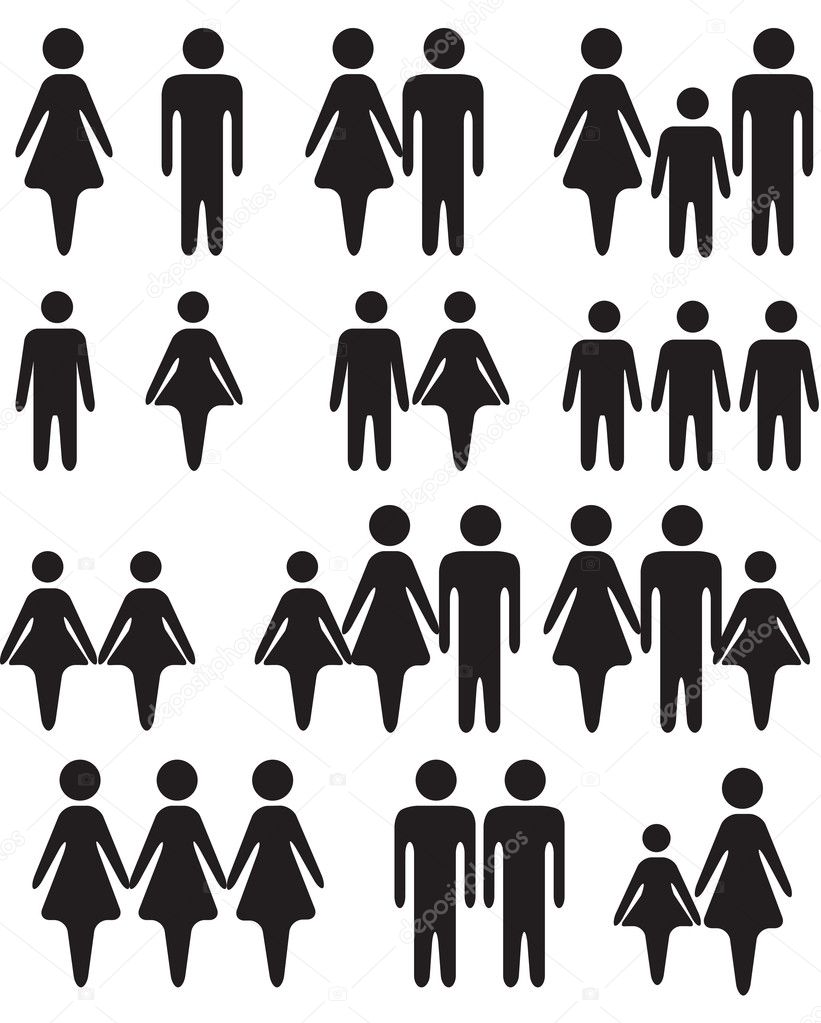 Stick Figures Silhouettes Black and White Collection Families Couples Children
