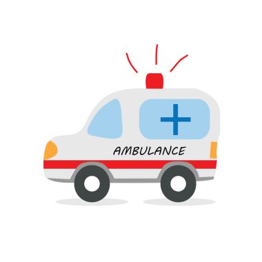 Beyaz komik karikatür ambulans