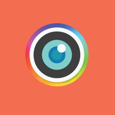 Gökkuşağı düz Kamera Lens simgesi ve mobil uygulamalar için kabarcık konuşma arka plan